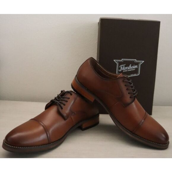 Florsheim 11831-221 Men\'s Sz 9D Cognac Brown Surge Leather Cap Toe Oxfords main image 6